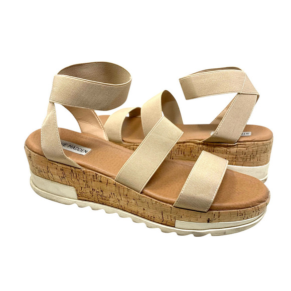 Steve Madden Bandi Sz 9.5 Flatform Platform Cork Wedge Sandals Strappy Lug Sole - Picture 2 of 9